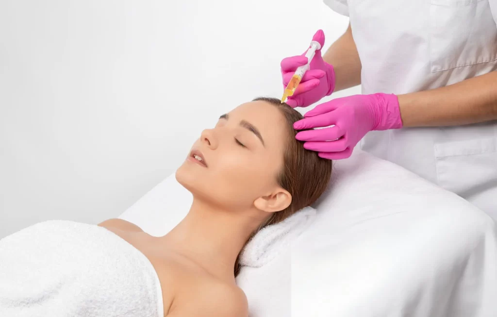 PRP scalp injection treatment for hair loss and follicle stimulation